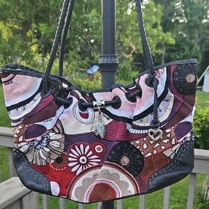 Brighton Boho Floral Canvas Shoulder Bag with Charms